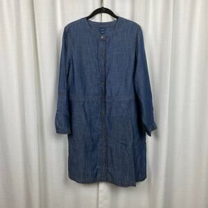 J.Jill Chambray Denim Button Front Tunic Dress Sz.L Petite NWT